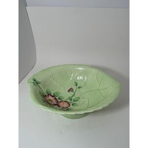 Carlton Ware Vintage Green Leaf Wild Rose Pedestal Bowl Made in England Floral